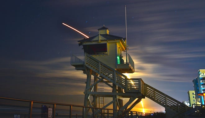 A view from New Smyrna Beach of Thursday night's launch of a SpaceX Falcon 9 rocket carrying the Turksat 5A communications satellite from Space Launch Complex 40 at the Cape Canaveral Space Force Station.